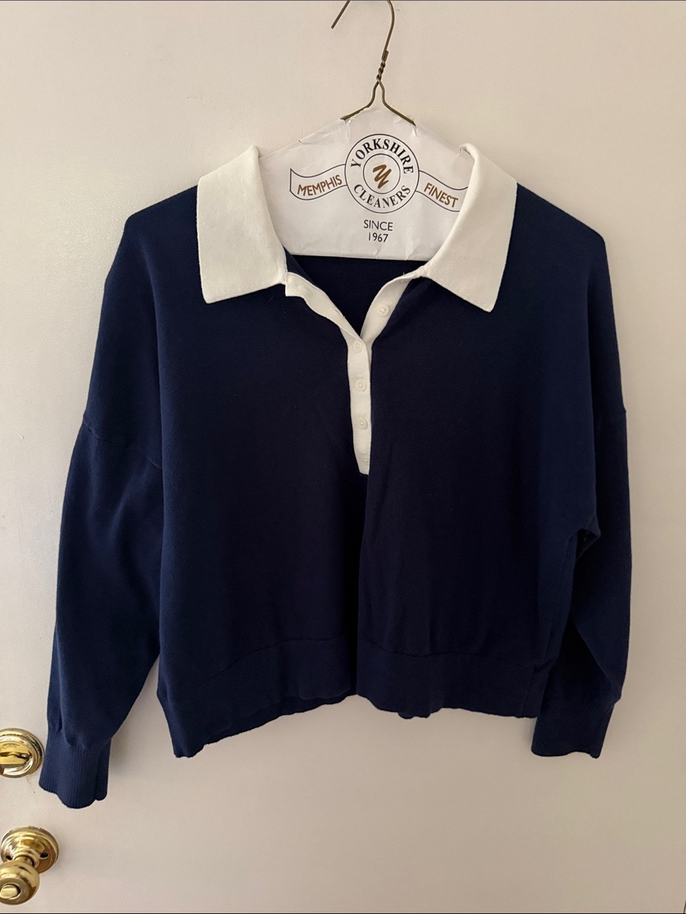 Old Navy Navy and White Polo Collar Knit Top